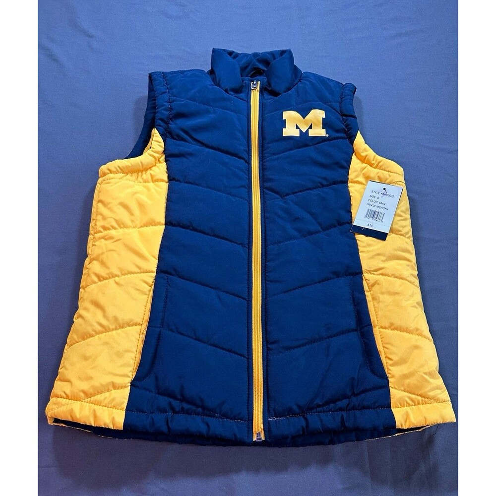 Michigan Wolverines G-III Carl Banks Puffer Vest S Navy Maize NWT